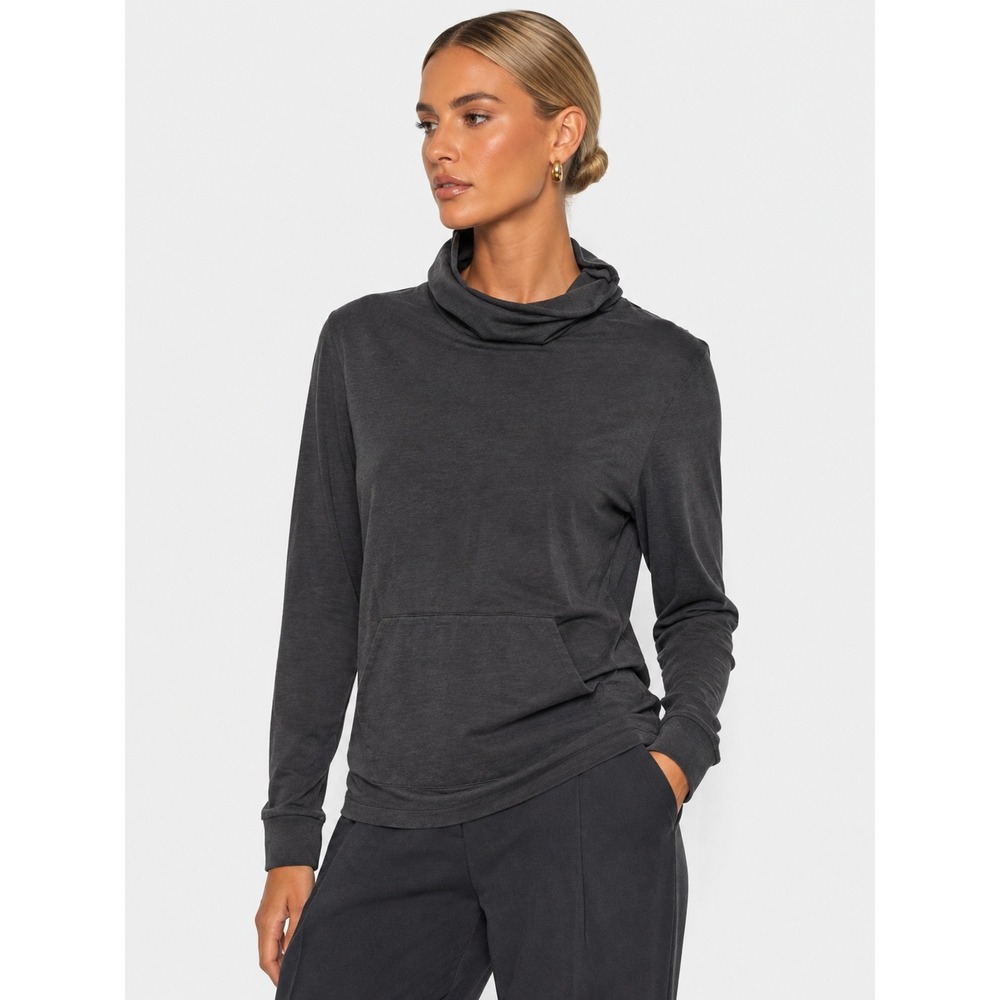 James Perse Funnel Neck 100% Cotton Pullover Long Sleeve Top Charcoal Gray 0 XS